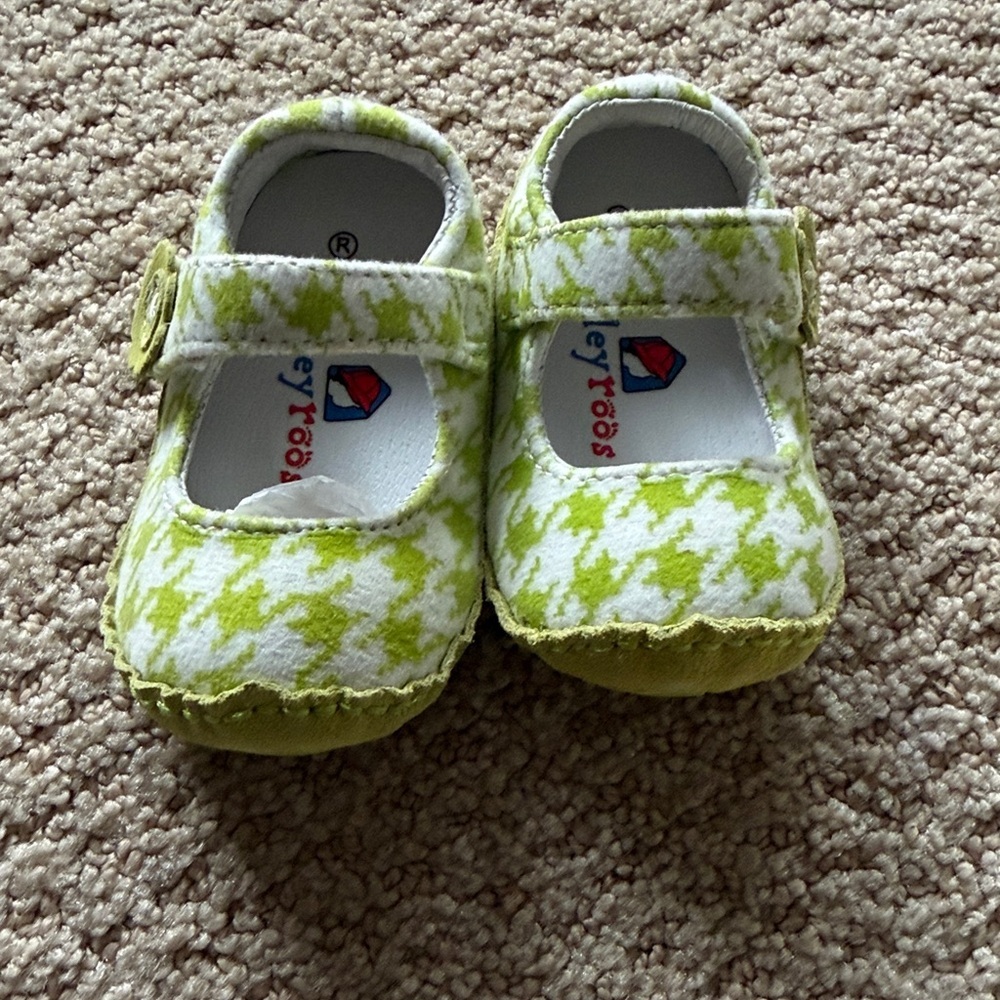 Vibrant bright green herringbone print - Mary Jane Baby Walker Shoes - Rileyroos